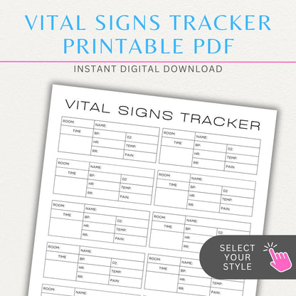 Medical Vital Sign Tracker Printable PDF Template with sections for blood pressure, heart rate, temperature, and oxygen levels for health monitoring.

