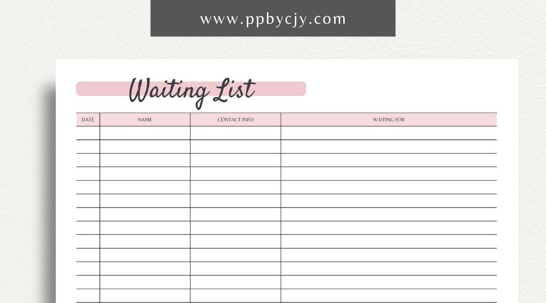 Waiting List Printable PDF Template