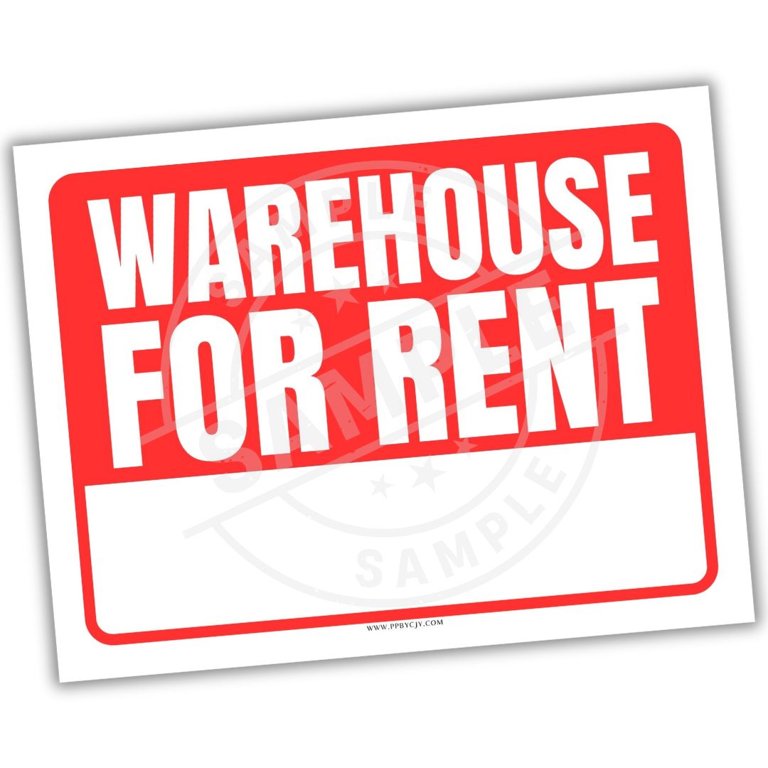 Sign with 'Warehouse for Rent' text on a white background