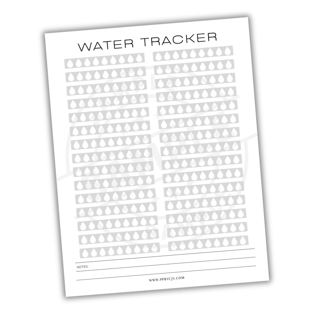 Water tracker sheet with checkboxes on a white background