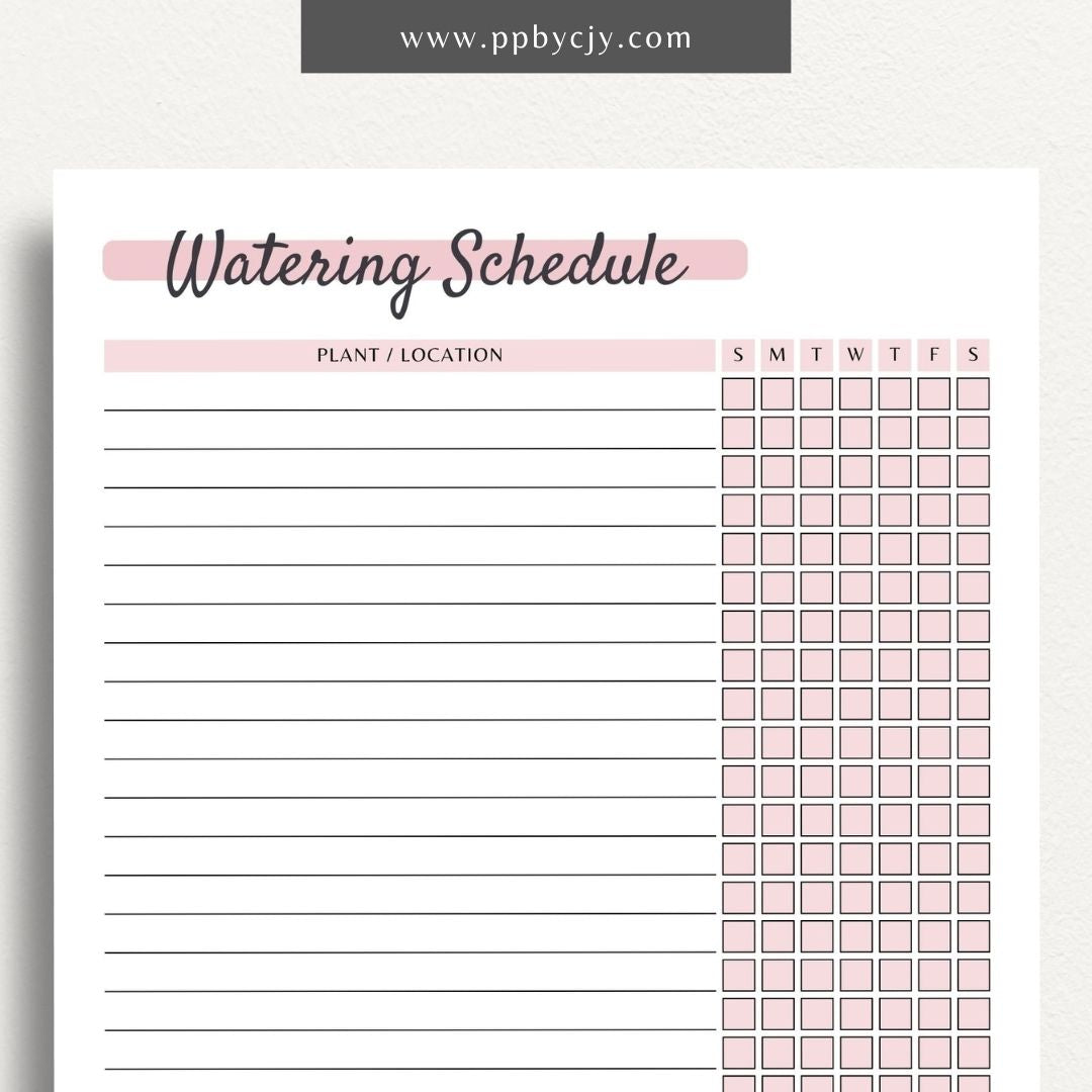 Plant Watering Schedule Printable PDF Template