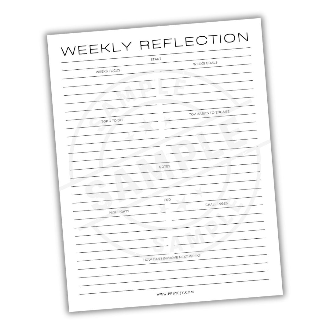 Weekly reflection sheet with text and lines on a white background