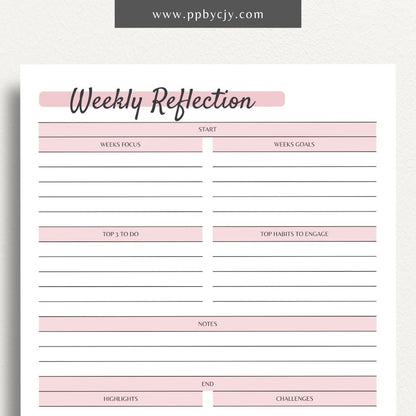 Weekly Reflection Mindfulness Journal Printable PDF Template