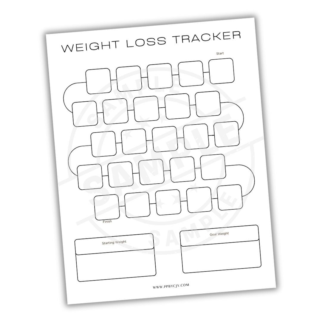 Weight loss tracker sheet with a white background