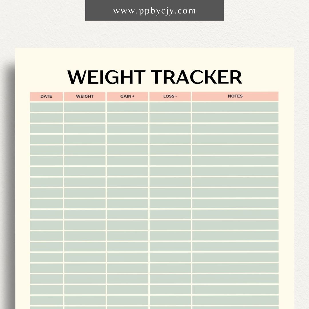  printable template page with columns and rows related to weight loss tracking