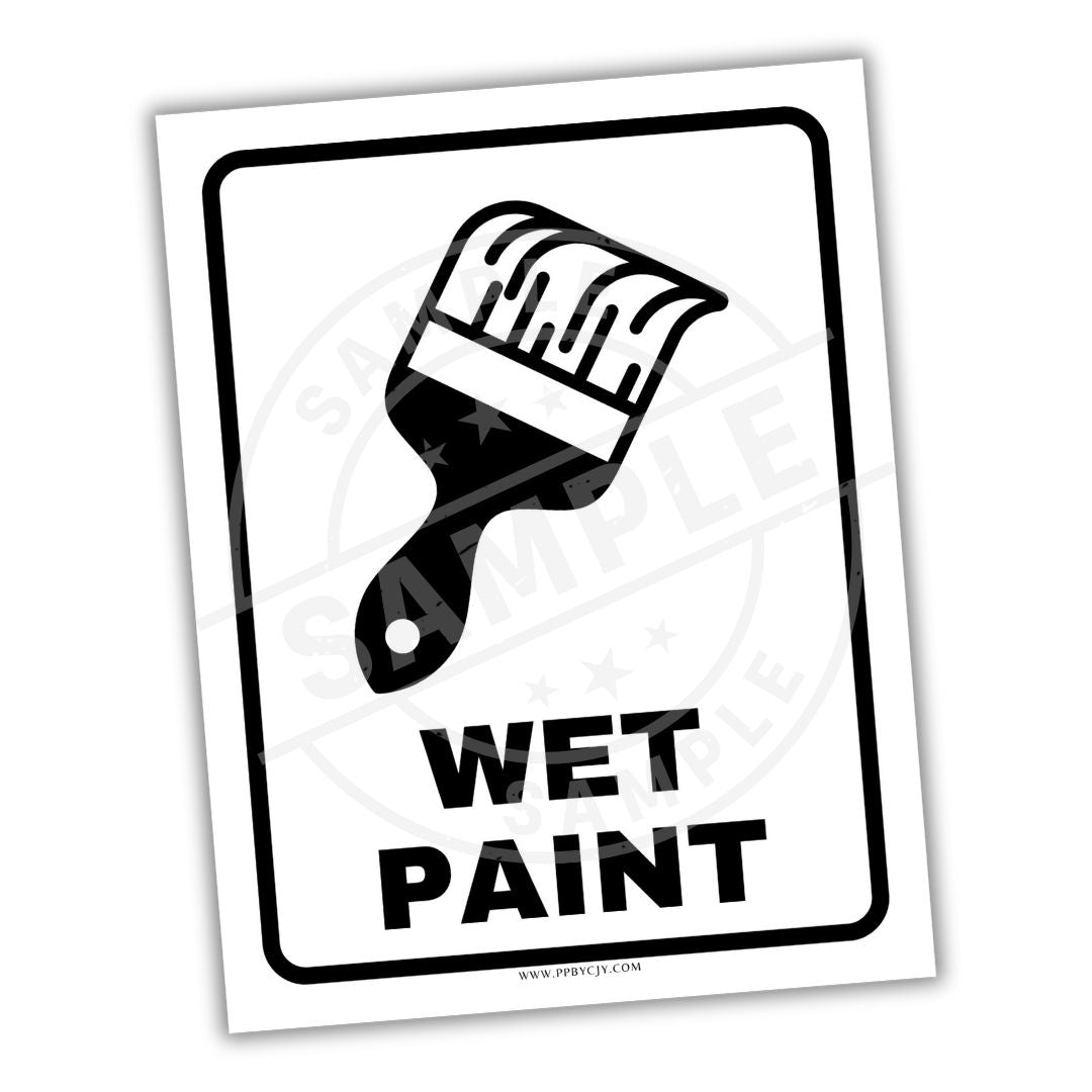 Sign with a paintbrush icon and 'Wet Paint' text on a white background