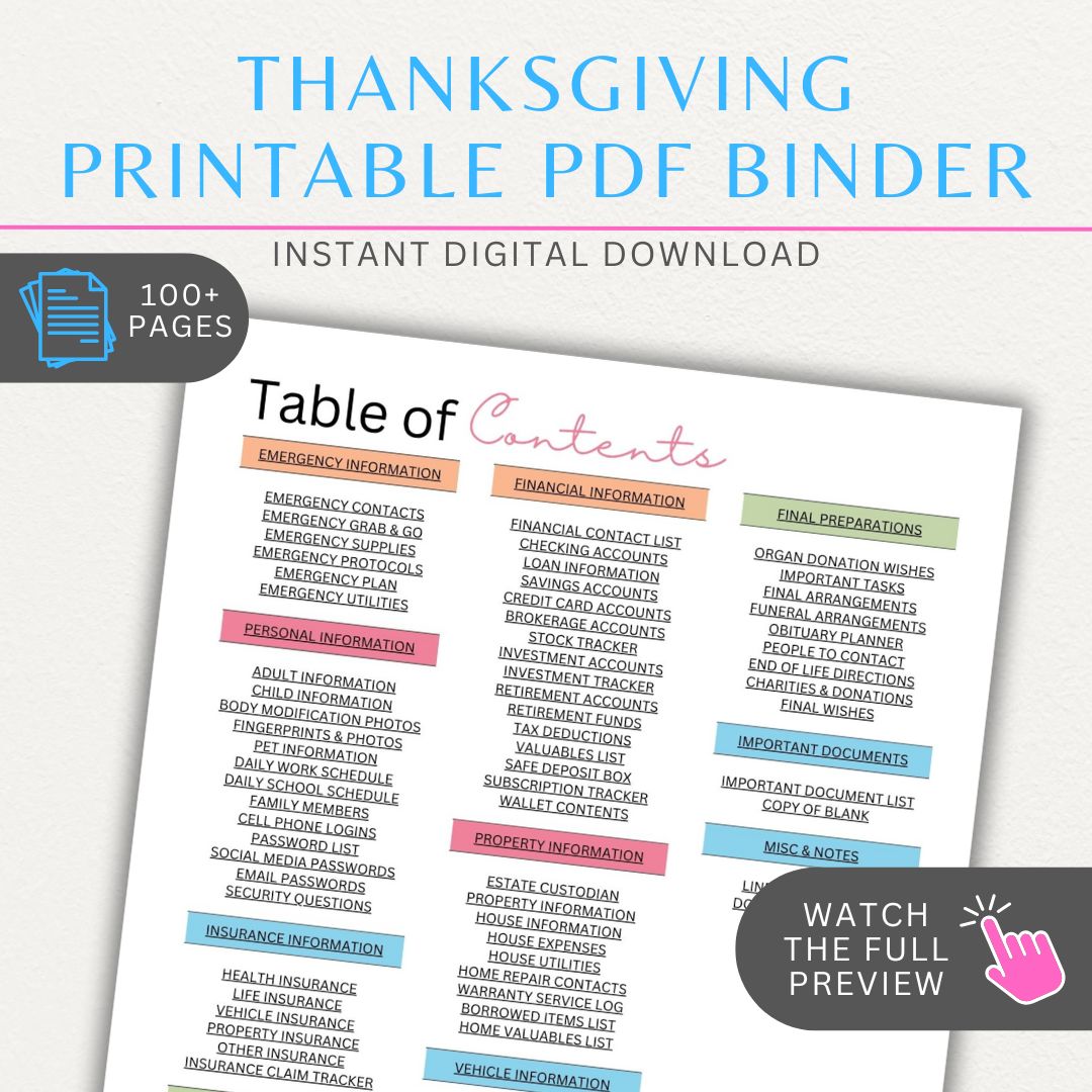 What If Emergency Printable Template Bundle with 100+ pages, including emergency contacts, medical history, financial details, and home safety checklists
