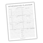 Winemaking planner sheet with columns for date, activity, reading, and notes on a white background.