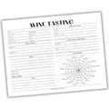 Wine tasting sheet with a flavor wheel on a white background