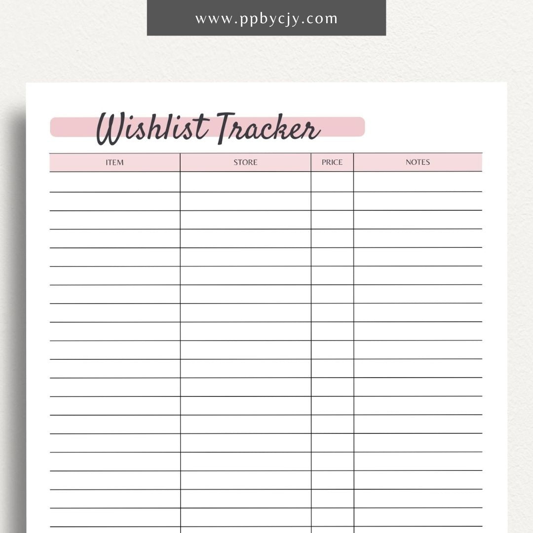 Wishlist Shopping Gift Tracker Printable PDF Template