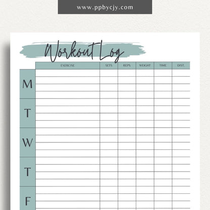  printable template page with columns and rows related to workout tracking