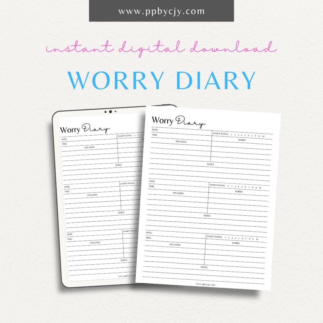 Track and manage your worries with this printable worry diary template