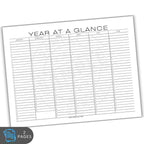 Year at a Glance calendar sheet with months listed on a white background