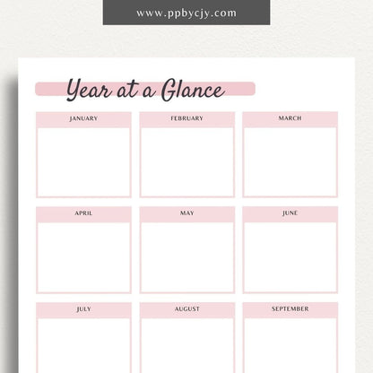 Year At A Glance Planner Printable PDF Template