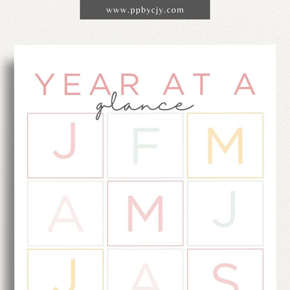 Month at a Glance Printable Template – Digital download for a comprehensive view of an entire month’s schedule, events, and important dates.