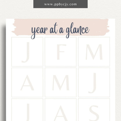 Month at a Glance Printable Template – Digital download for a comprehensive view of an entire month’s schedule, events, and important dates.