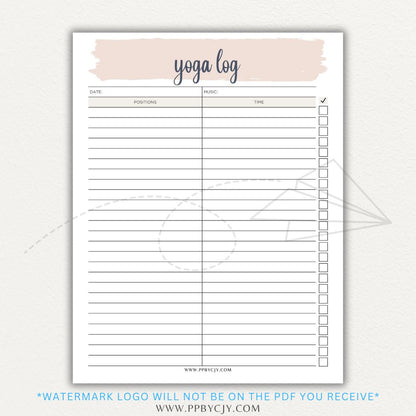 Yoga Log Printable PDF Template for tracking sessions, poses, progress, and mindfulness reflections to enhance yoga practice and personal growth.


