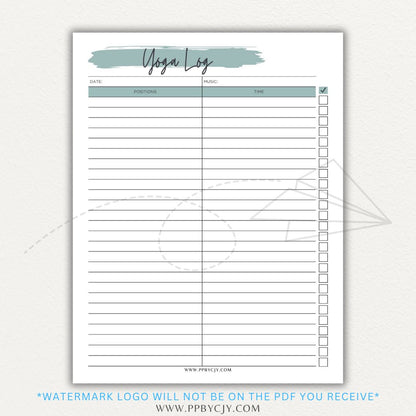 Yoga Log Printable PDF Template for tracking sessions, poses, progress, and mindfulness reflections to enhance yoga practice and personal growth.

