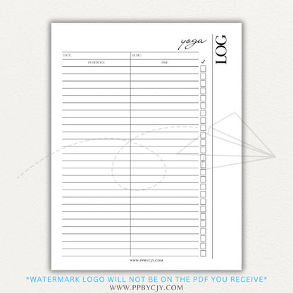 Yoga Log Printable PDF Template for tracking sessions, poses, progress, and mindfulness reflections to enhance yoga practice and personal growth.


