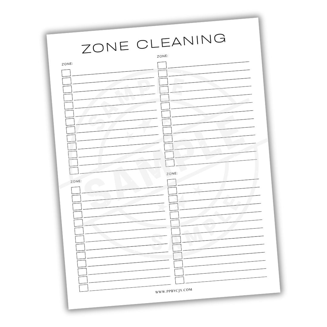 Zone cleaning checklist on a white background
