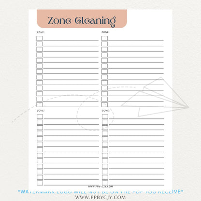 Zone Cleaning Checklist Printable PDF Template