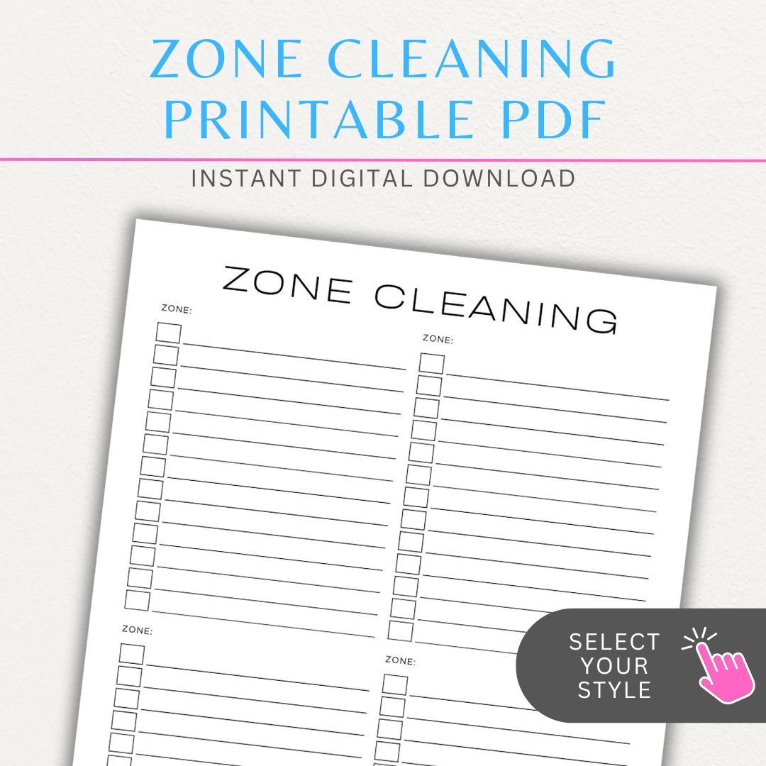 Zone Cleaning Checklist Printable PDF Template for organized home cleaning.

