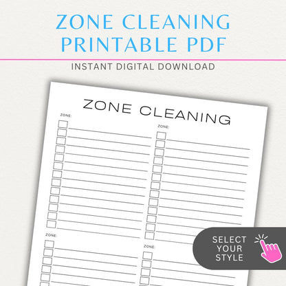 Zone Cleaning Checklist Printable PDF Template for organized home cleaning.

