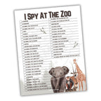 Sheet of paper titled 'I Spy at the Zoo' with animal illustrations on a white background