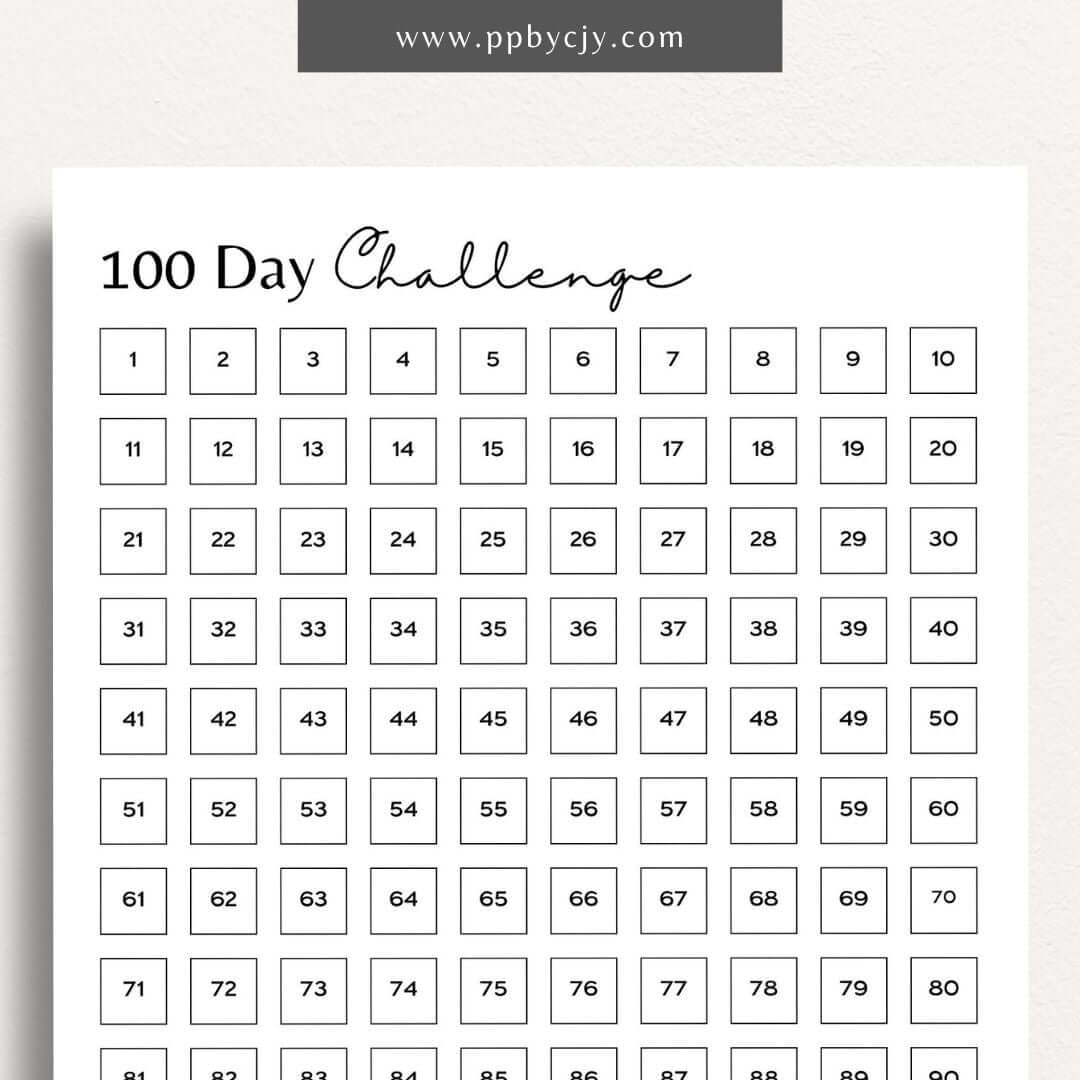 printable template page with columns and rows of squares for a goal challenge