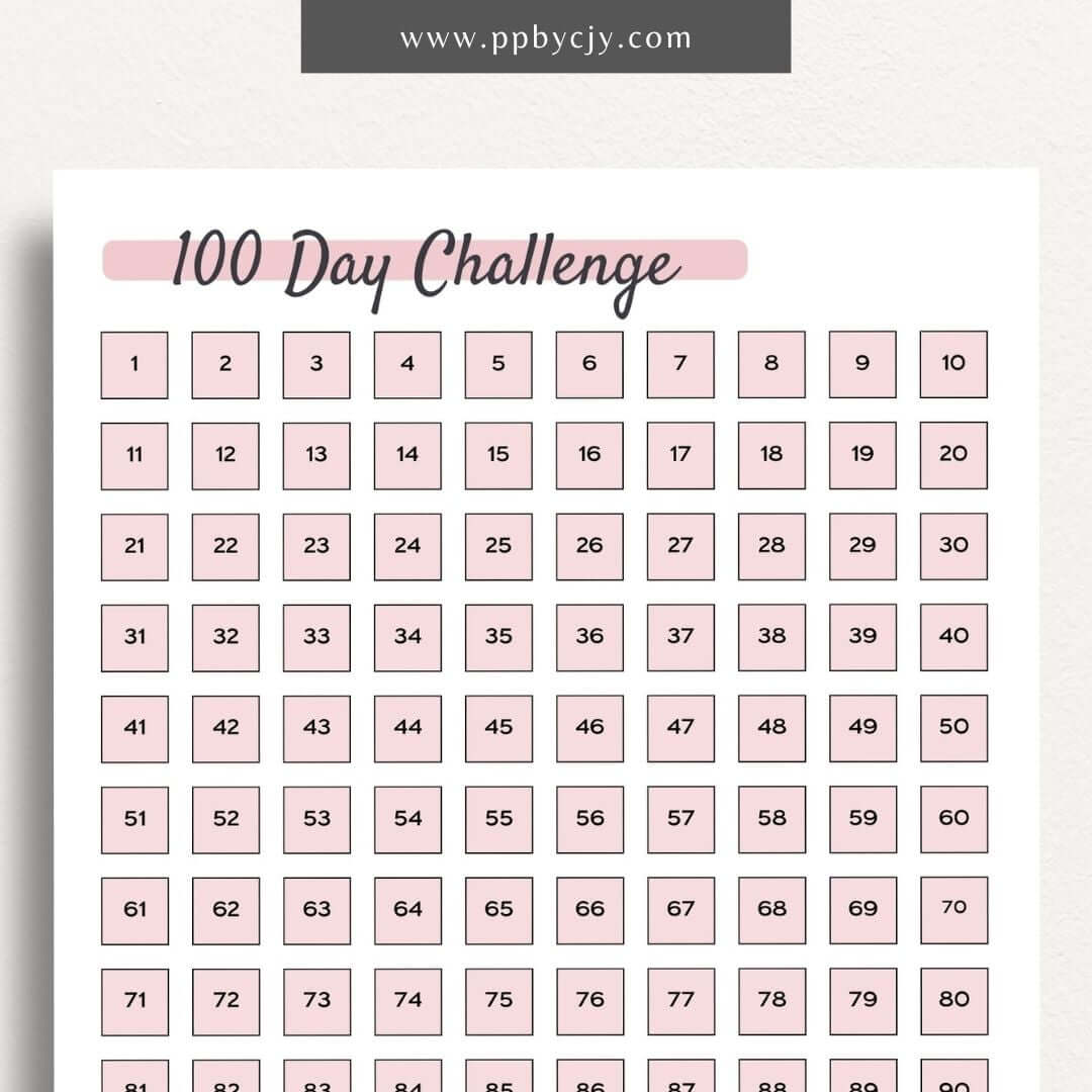 printable template page with columns and rows of squares for a goal challenge