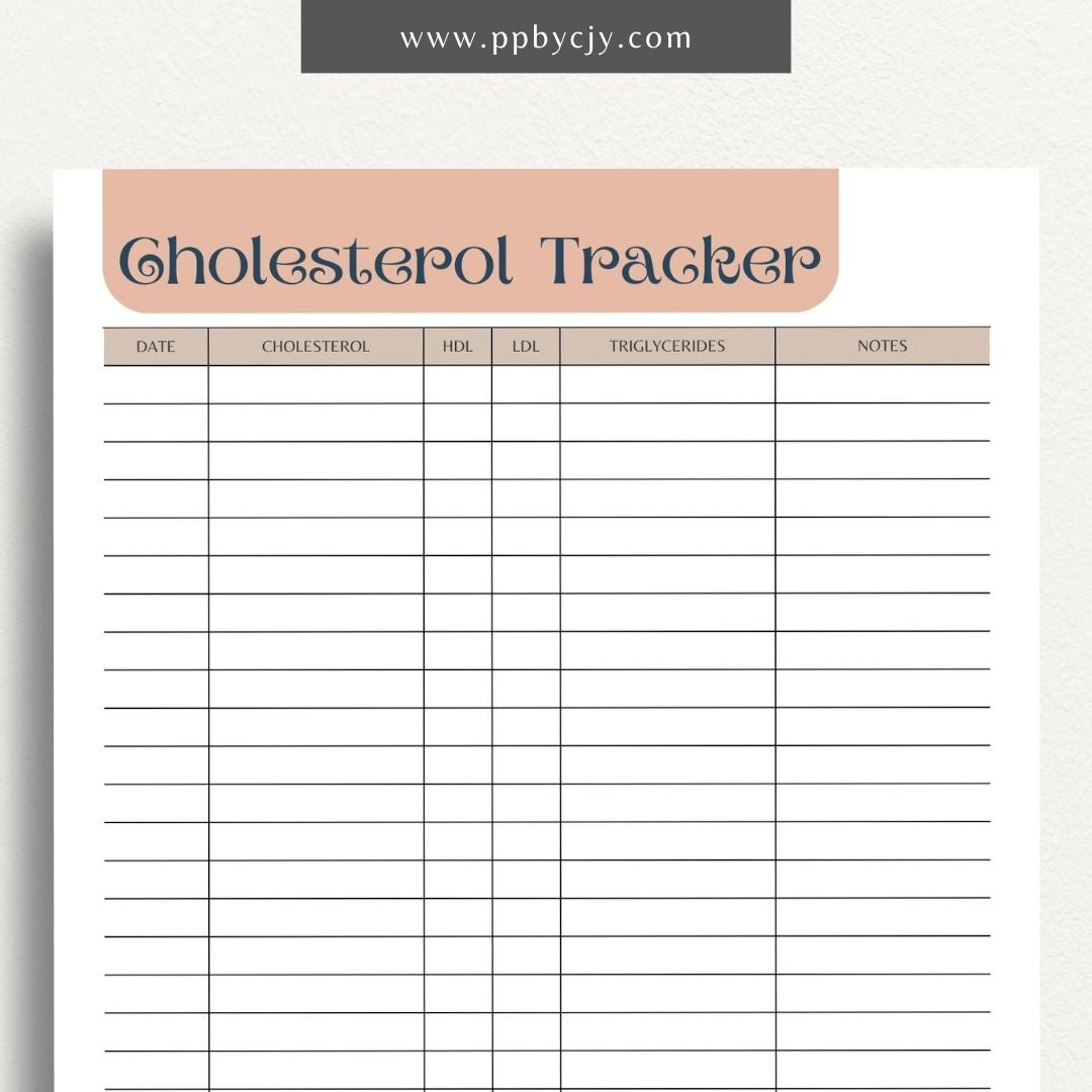 Cholesterol Log Printable Template – Digital Download for Tracking and Recording Cholesterol Levels