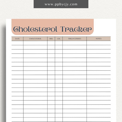 Cholesterol Log Printable Template – Digital Download for Tracking and Recording Cholesterol Levels