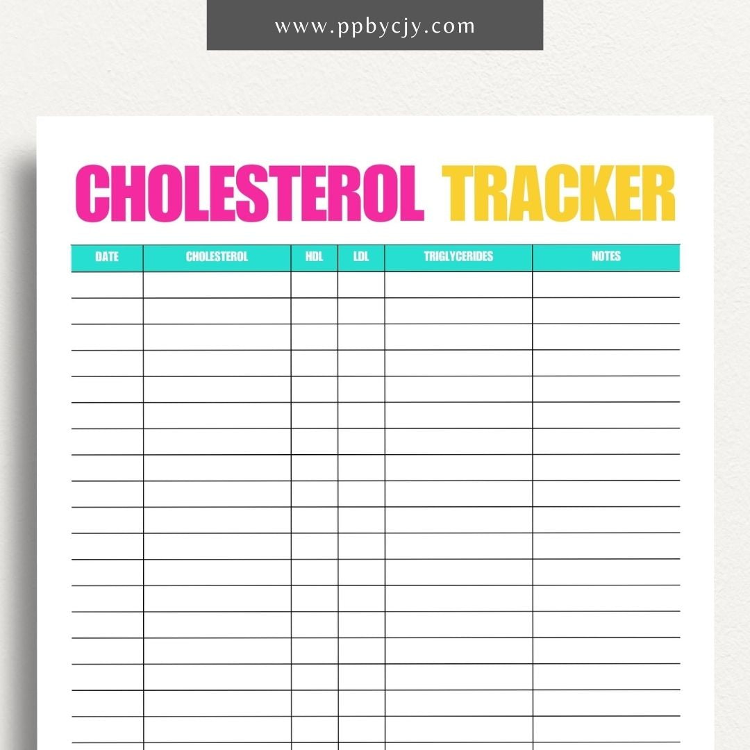 printable template page with columns and rows related to cholesterol tracking