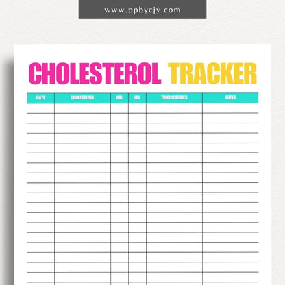 Cholesterol Log Printable Template – Digital Download for Tracking and Recording Cholesterol Levels