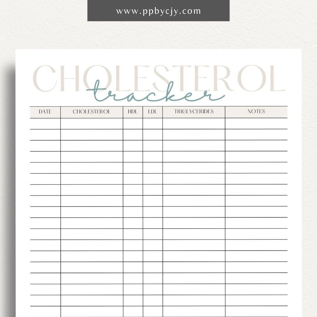 Cholesterol Log Printable Template – Digital Download for Tracking and Recording Cholesterol Levels