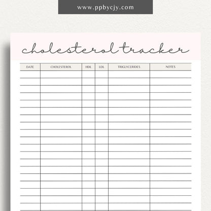 Cholesterol Log Printable Template – Digital Download for Tracking and Recording Cholesterol Levels