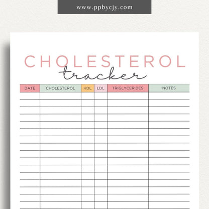 Cholesterol Log Printable Template – Digital Download for Tracking and Recording Cholesterol Levels