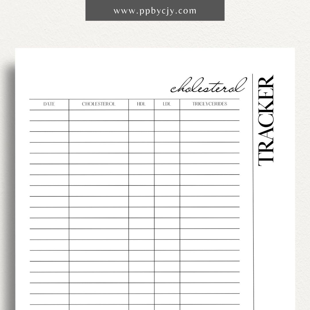 printable template page with columns and rows related to cholesterol tracking