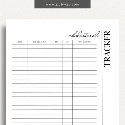 Cholesterol Log Printable Template – Digital Download for Tracking and Recording Cholesterol Levels