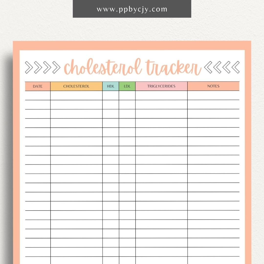 printable template page with columns and rows related to cholesterol tracking