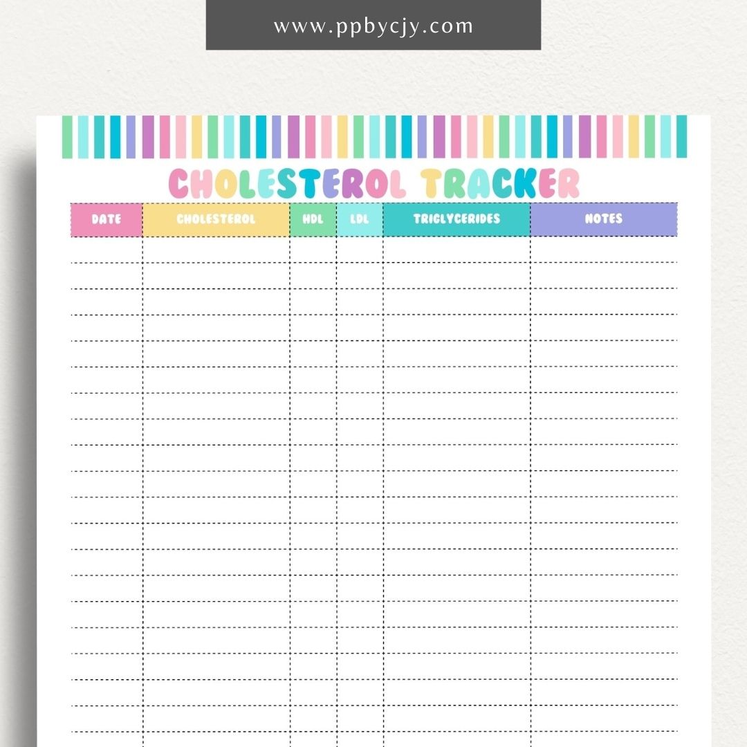 printable template page with columns and rows related to cholesterol tracking