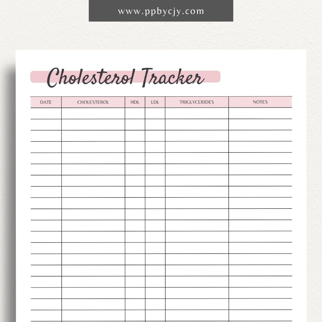 printable template page with columns and rows related to cholesterol tracking