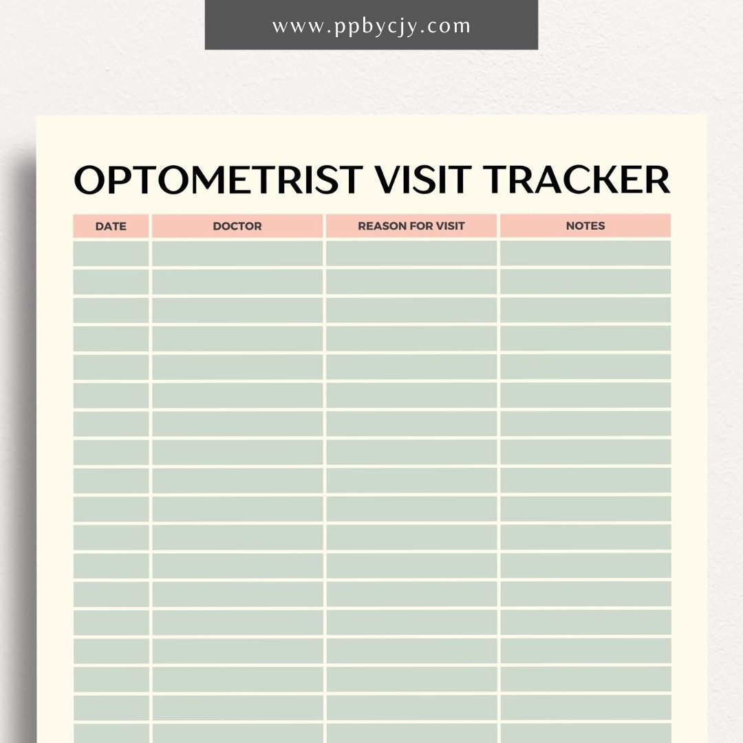 printable template page with columns and rows related to optometrist visits