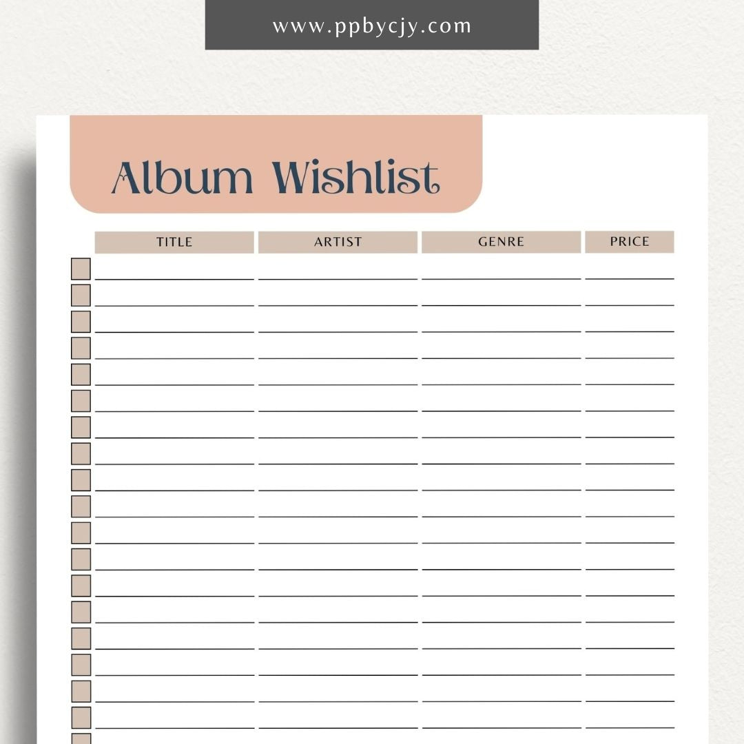 Music Album Wishlist Printable Template – Digital Download for Tracking and Organizing Desired Music Albums