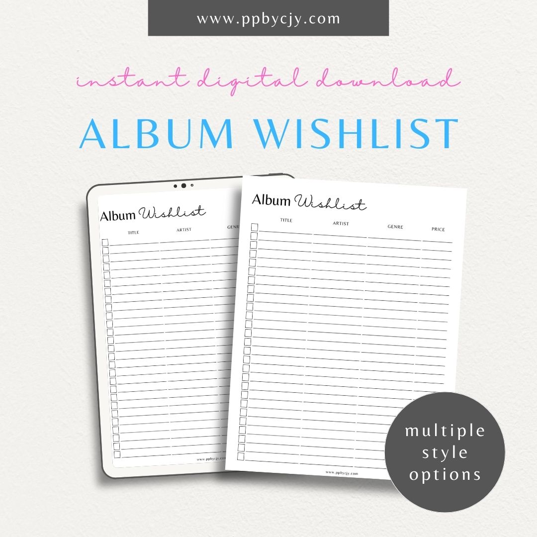 Music Album Wishlist Printable Template – Digital Download for Tracking and Organizing Desired Music Albums