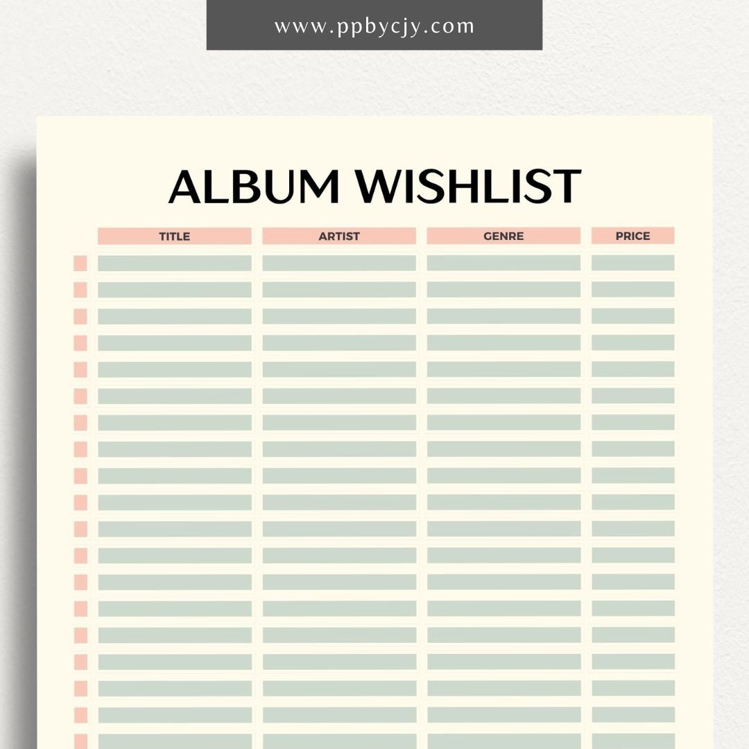 Music Album Wishlist Printable Template – Digital Download for Tracking and Organizing Desired Music Albums