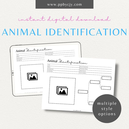 Animal Identification Chart Printable Template – Digital Download for Tracking and Documenting Animal Information