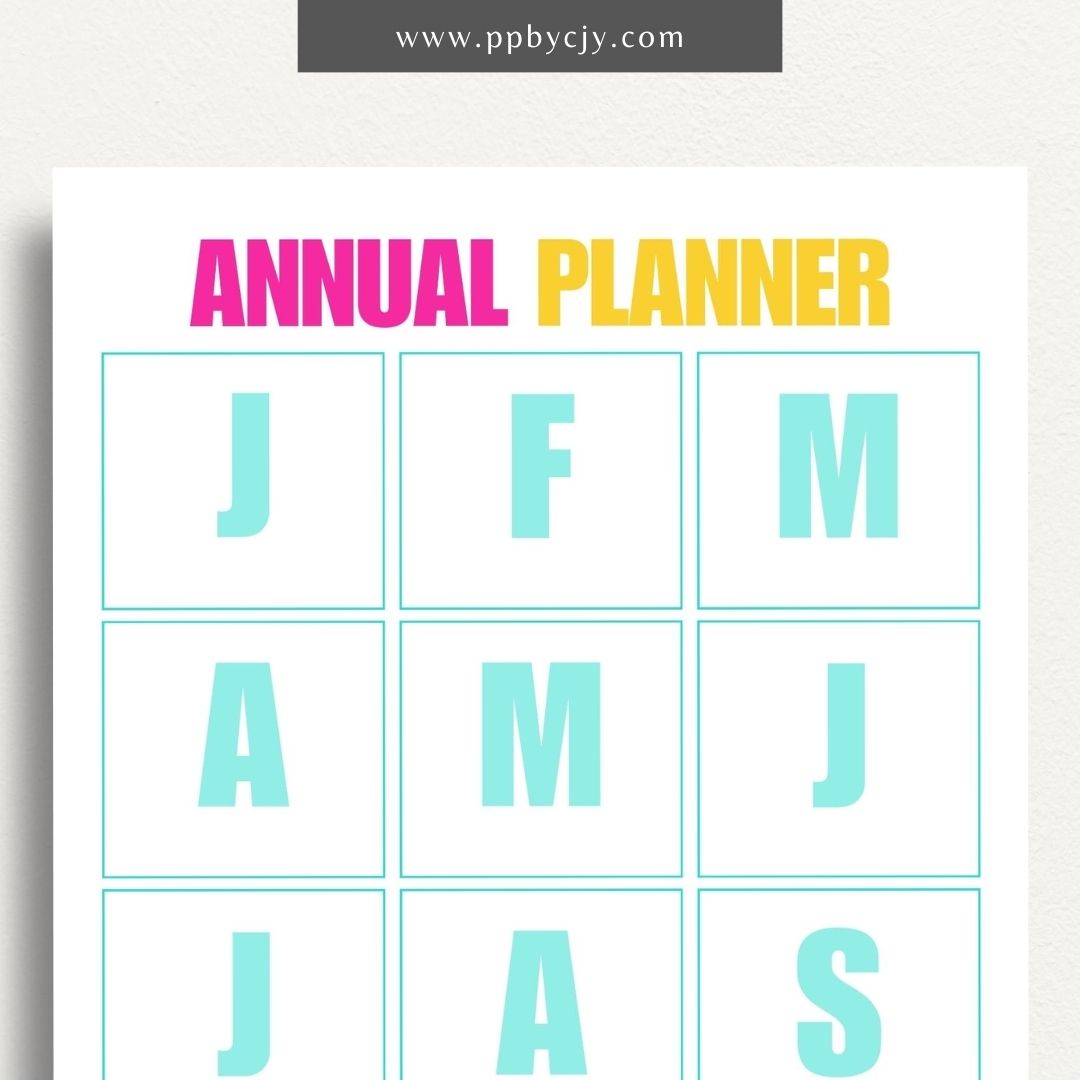 Annual Planner Printable Template – Digital Download for Organizing and Planning Your Year