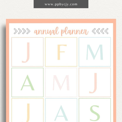 Annual Planner Printable Template – Digital Download for Organizing and Planning Your Year