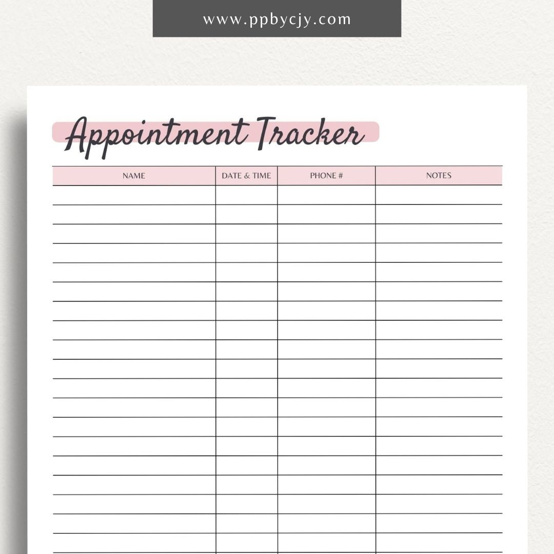 Appointment calendar printable template with daily schedule and appointments